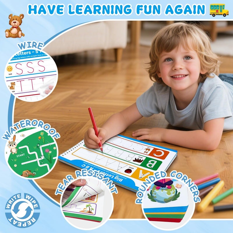 Justification leftBC Preschool Dry Erase Learning Workbook for Kids Ages 3-5 – Reusable Tracing Book for Letters A-Z, Shapes & Lines – Use with Dry Erase Markers – Handwriting & Fine Motor Skills Practiceactice - Image 4